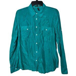Lauren Ralph Lauren Womens Silk Blend Button Up Top Size XL Preppy Lightweight